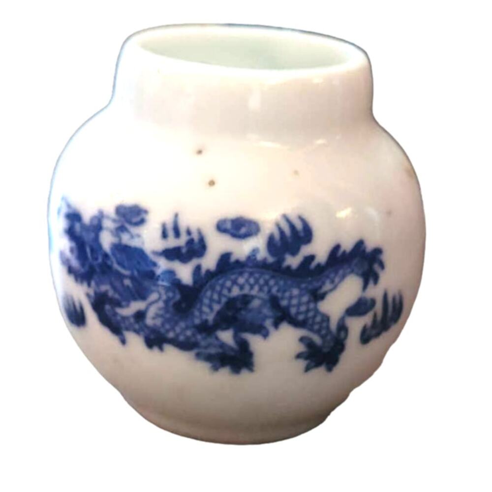 2.5" Vintage Mini Blue & White Chinese Porcelain Bird Feeder